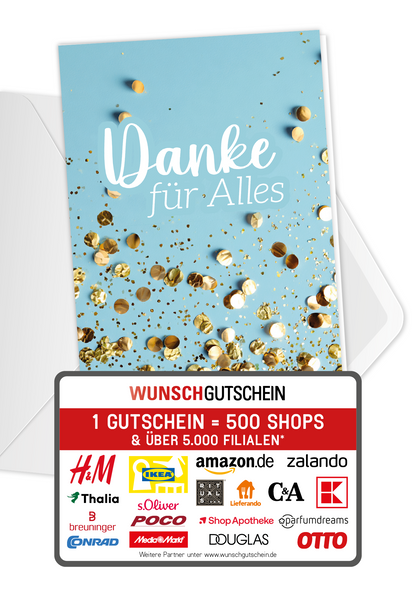 Wunschgutschein Danke für Alles - Konfetti Blau – Geschenkgutschein Ansicht 1