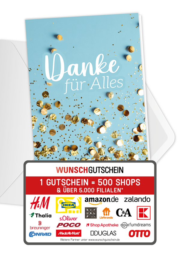 Wunschgutschein Danke für Alles - Konfetti Blau – Geschenkgutschein Ansicht 1
