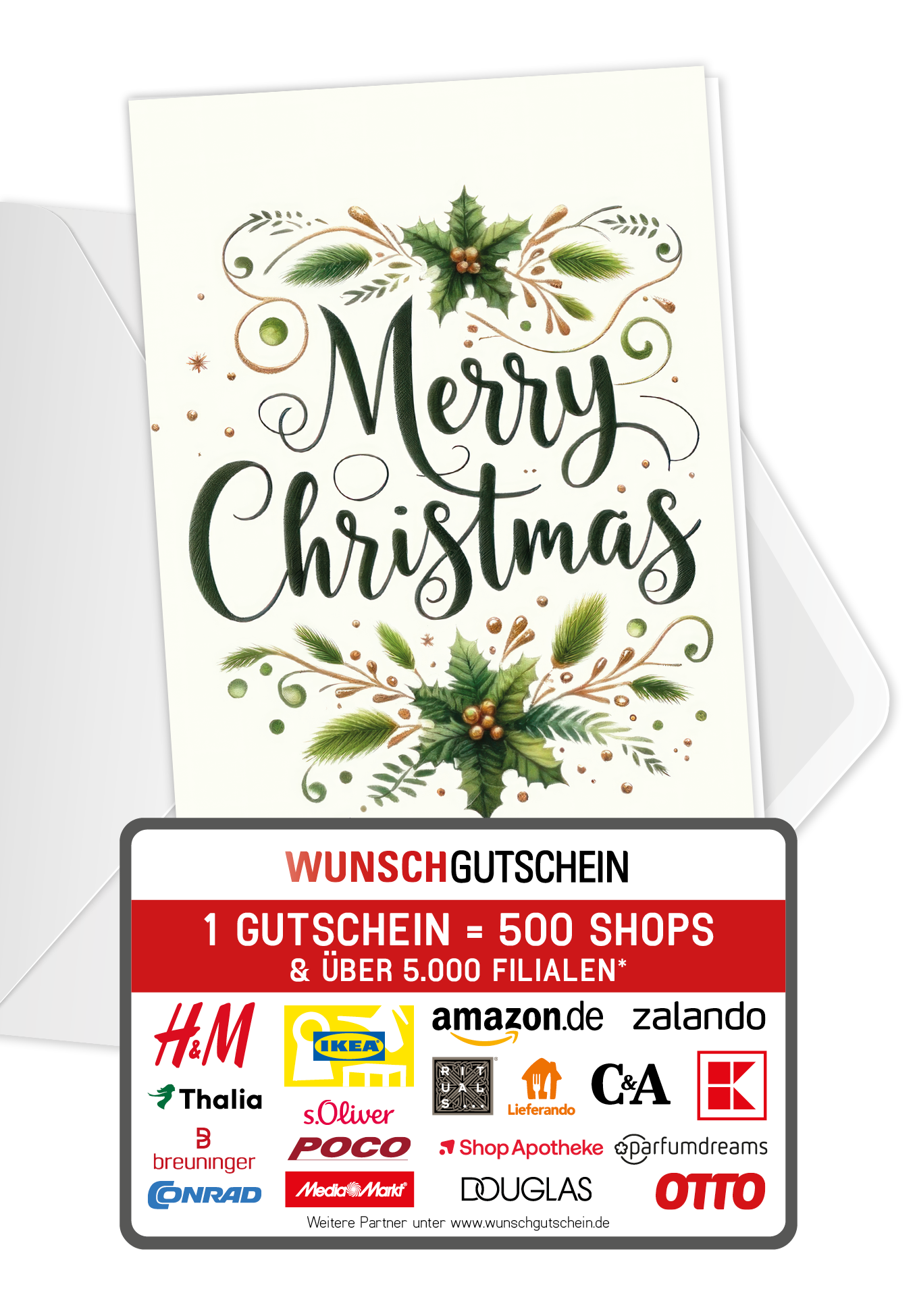 Wunschgutschein Merry Christmas - Zweige – Geschenkgutschein Ansicht 1