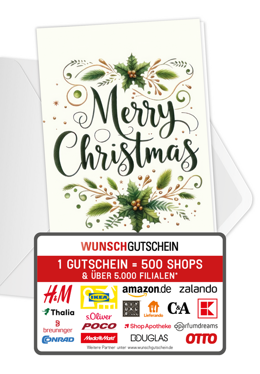 Wunschgutschein Merry Christmas - Zweige – Geschenkgutschein Ansicht 1