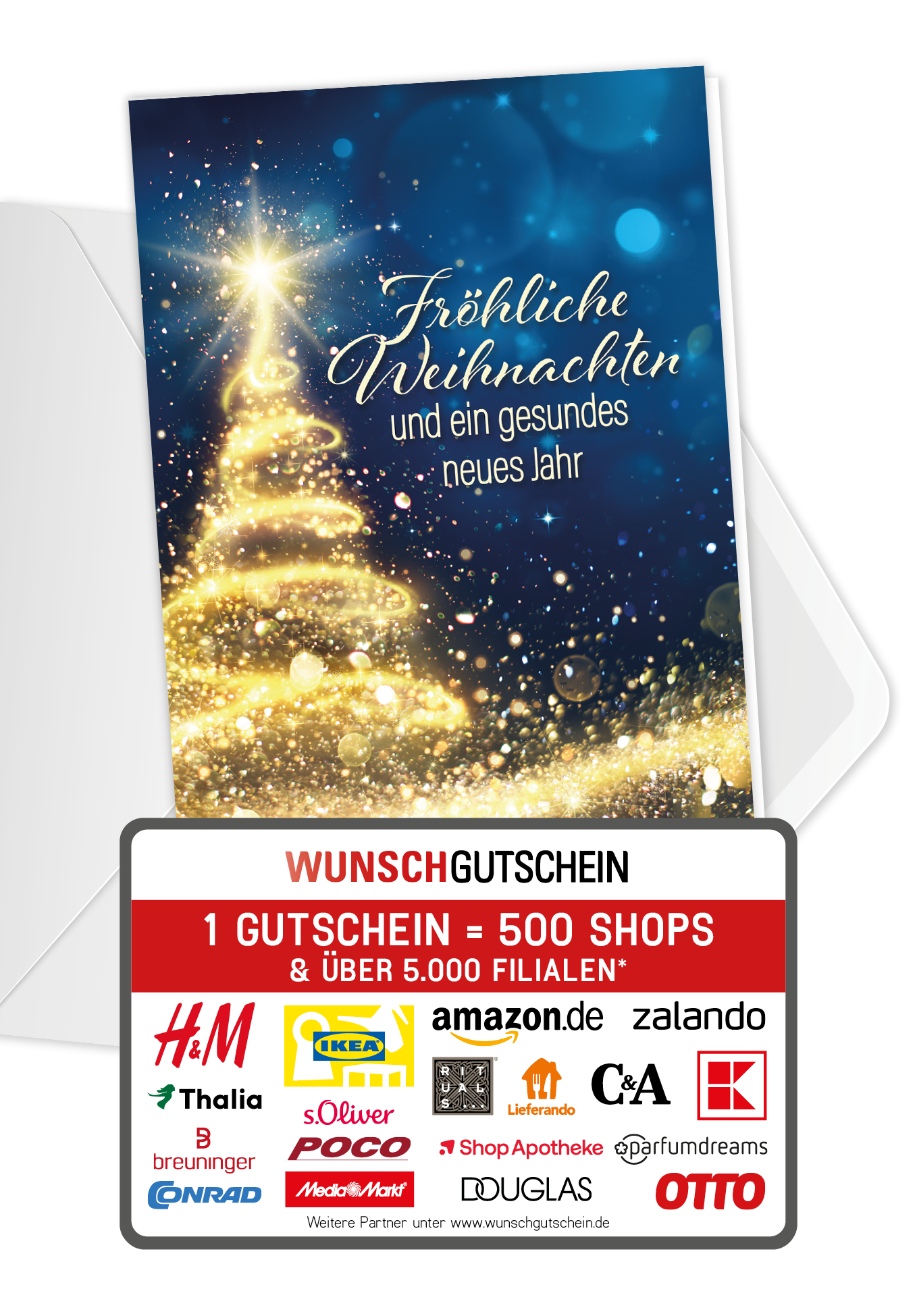 Wunschgutschein Fröhliche Weihnachten - Tannenbaum – Geschenkgutschein Ansicht 1