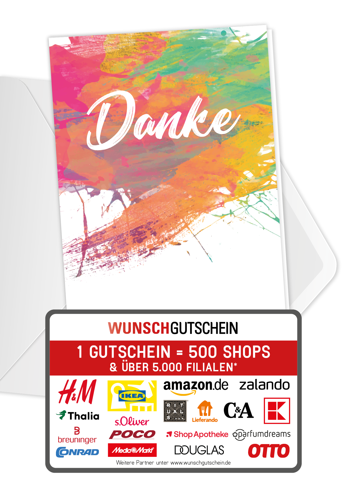 Wunschgutschein Danke - Bunt – Geschenkgutschein Ansicht 1