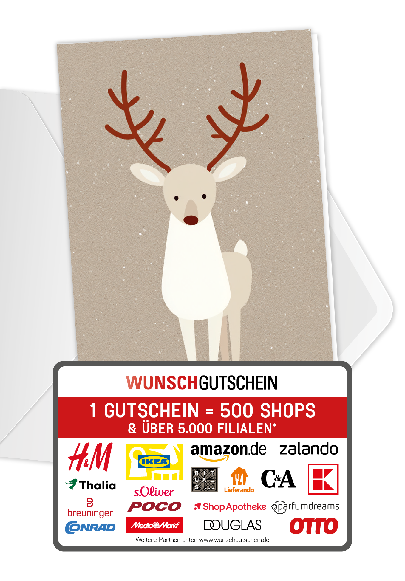 Wunschgutschein Rentier Illustration – Geschenkgutschein Ansicht 1