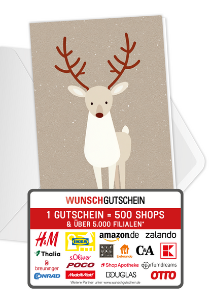 Wunschgutschein Rentier Illustration – Geschenkgutschein Ansicht 1