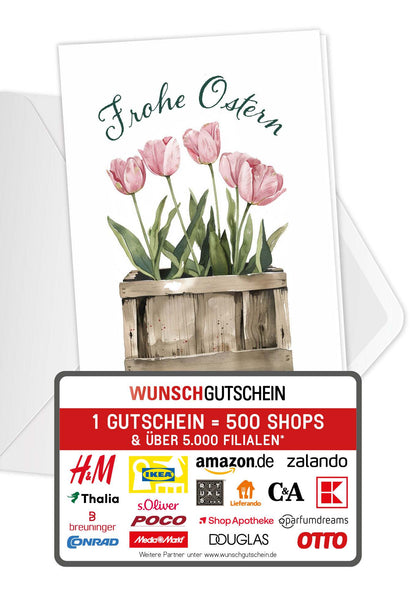 Wunschgutschein Frohe Ostern - Tulpen Box PDF – Geschenkgutschein Ansicht 1