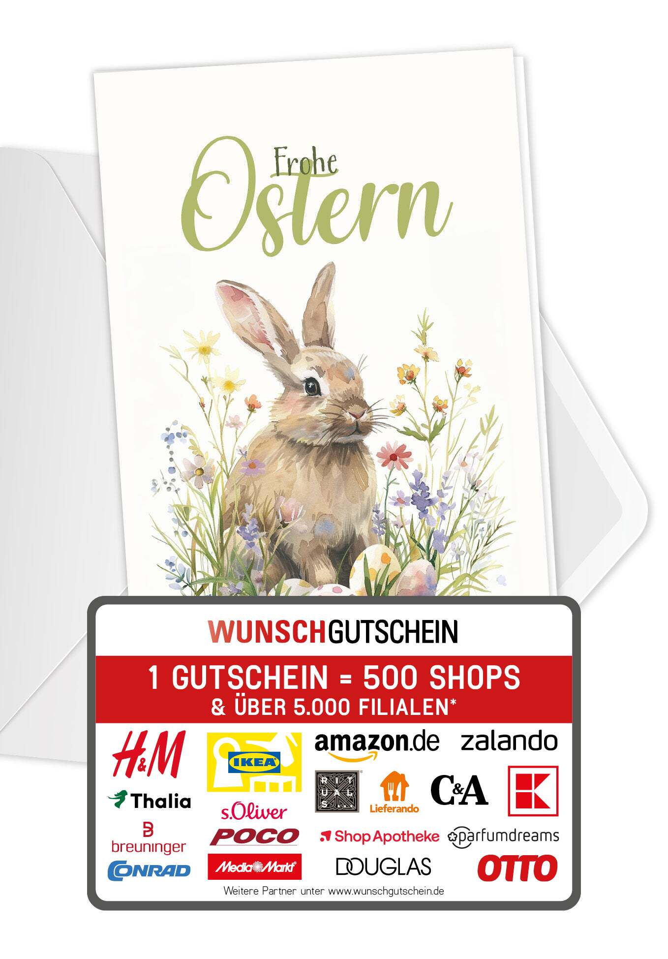 Wunschgutschein Frohe Ostern - Hase im Grass – Geschenkgutschein Ansicht 1