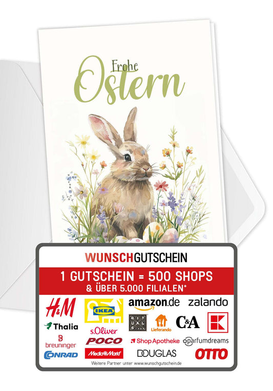 Wunschgutschein Frohe Ostern - Hase im Grass – Geschenkgutschein Ansicht 1
