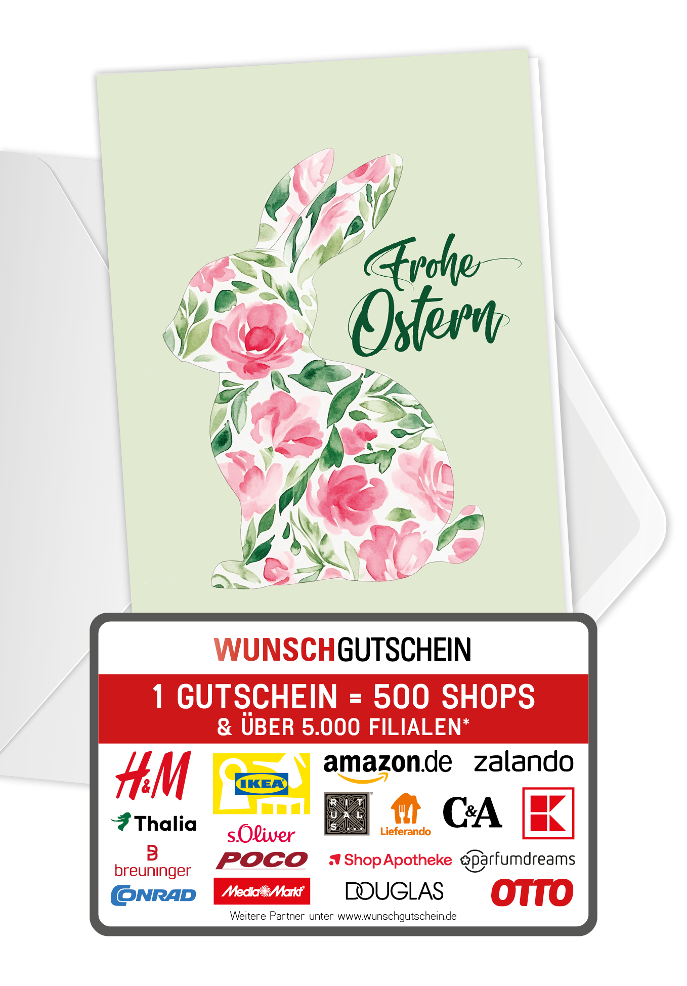 Wunschgutschein Frohe Ostern - Blumenhase – Geschenkgutschein Ansicht 1