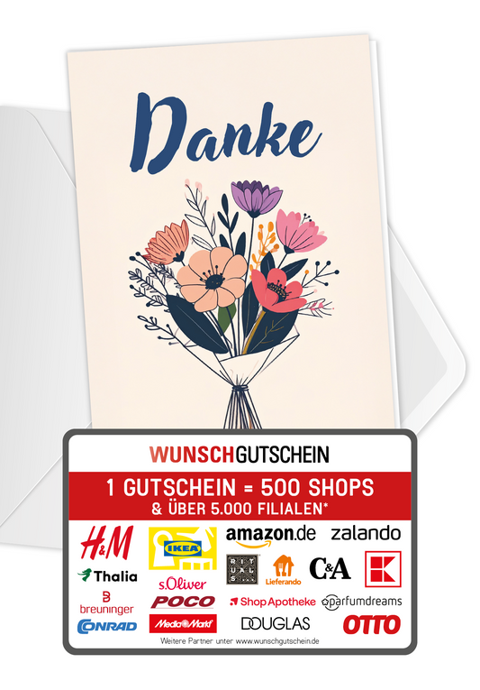 Wunschgutschein Danke - Blumenstrauß Beige PDF – Geschenkgutschein Ansicht 1
