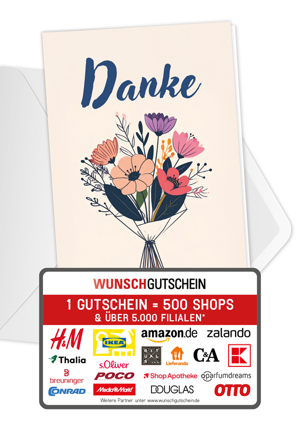 Wunschgutschein Danke - Blumenstrauß Beige PDF – Geschenkgutschein Ansicht 1