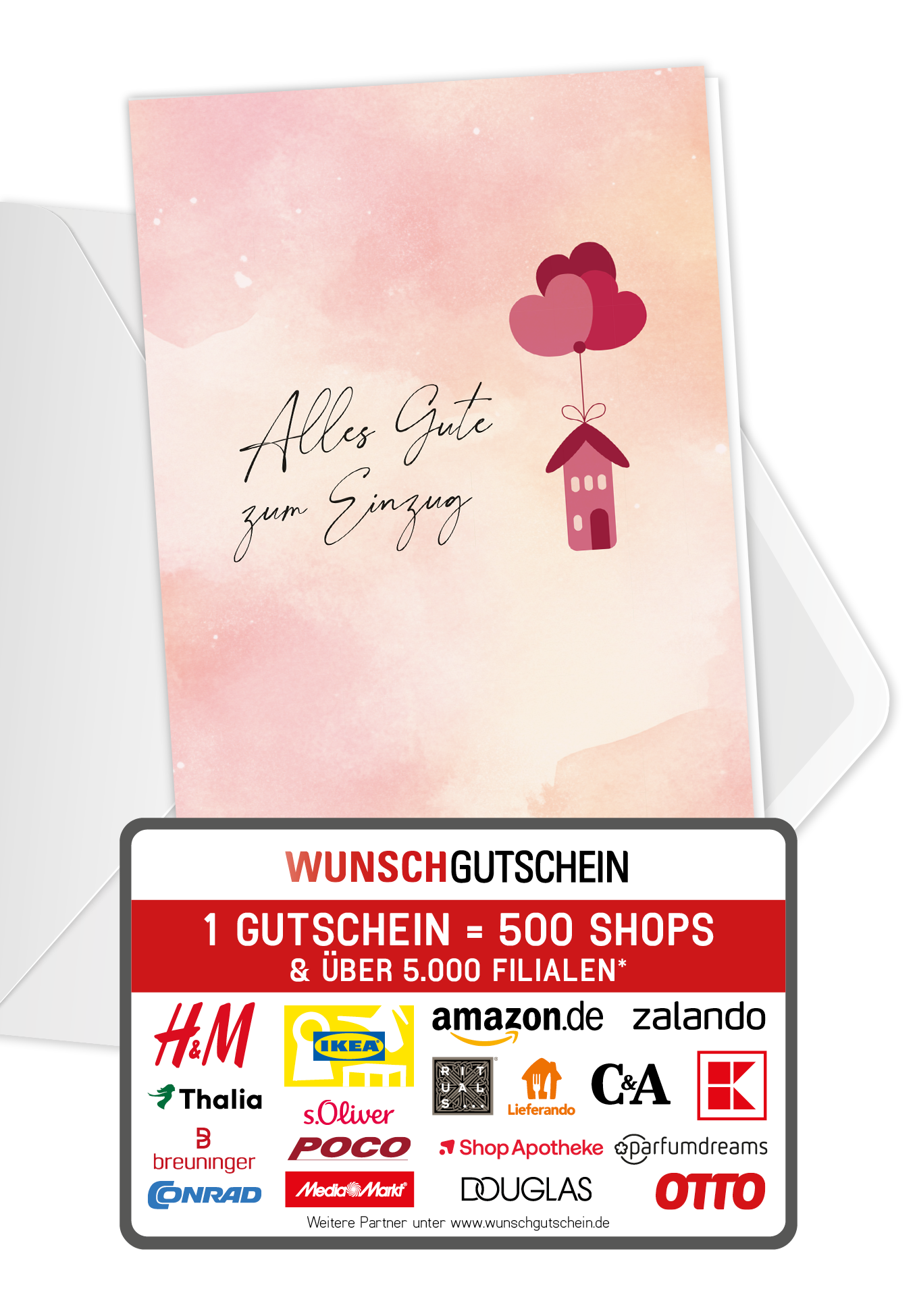 Wunschgutschein Alles Gute Einzug - Herz Haus – Geschenkgutschein Ansicht 1