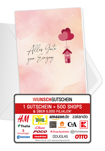 Wunschgutschein Alles Gute Einzug - Herz Haus – Geschenkgutschein Ansicht 1