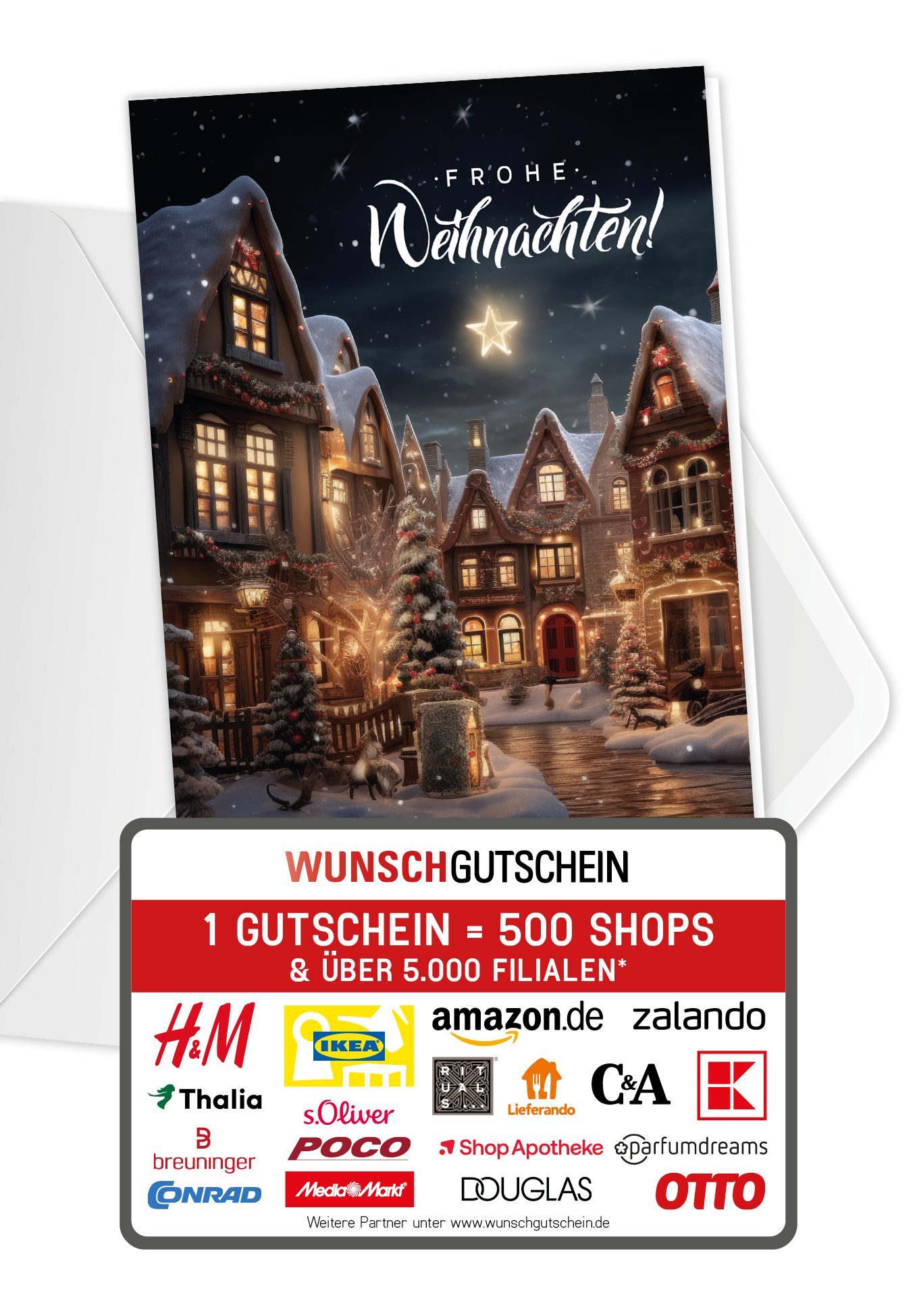 Wunschgutschein Frohe Weihnachten - Dorf PDF – Geschenkgutschein Ansicht 1