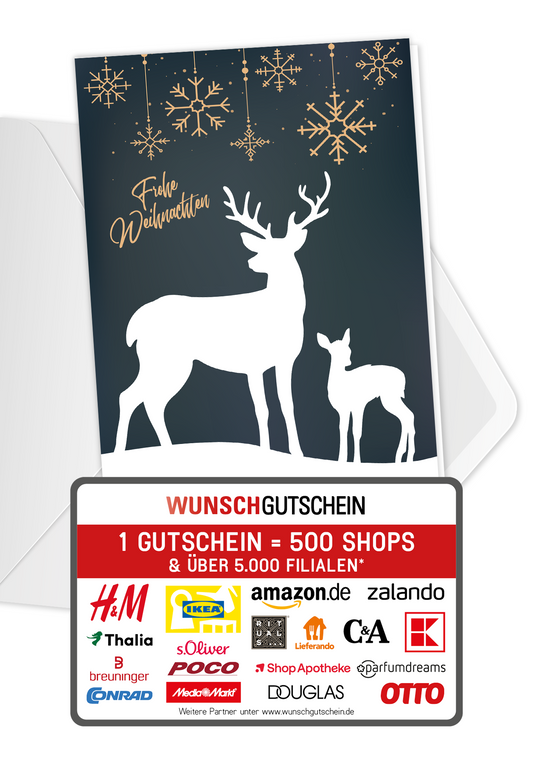Wunschgutschein Frohe Weihnachten - Rentier Grün – Geschenkgutschein Ansicht 1