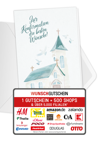 Wunschgutschein Zur Konfirmation - Kirche Grün – Geschenkgutschein Ansicht 1