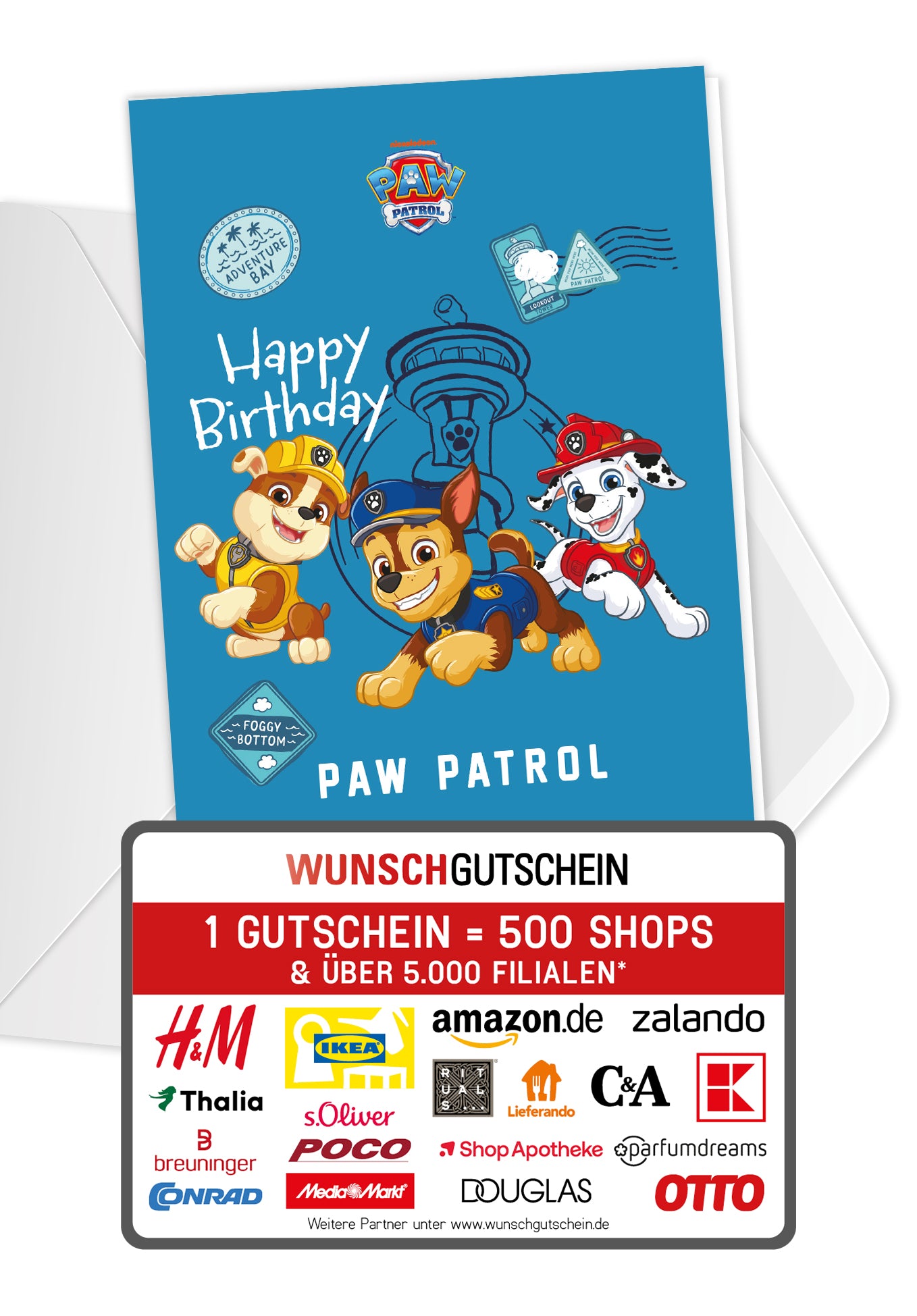 Wunschgutschein Paw Patrol - Happy Birthday - Blau PDF – Geschenkgutschein Ansicht 1