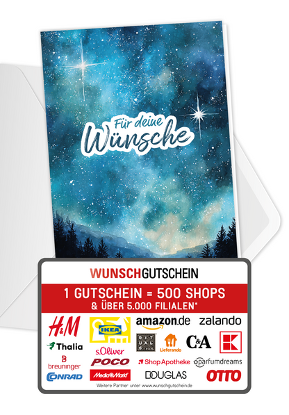 Wunschgutschein Für deine Wünsche - Nachthimmel Blau – Geschenkgutschein Ansicht 1