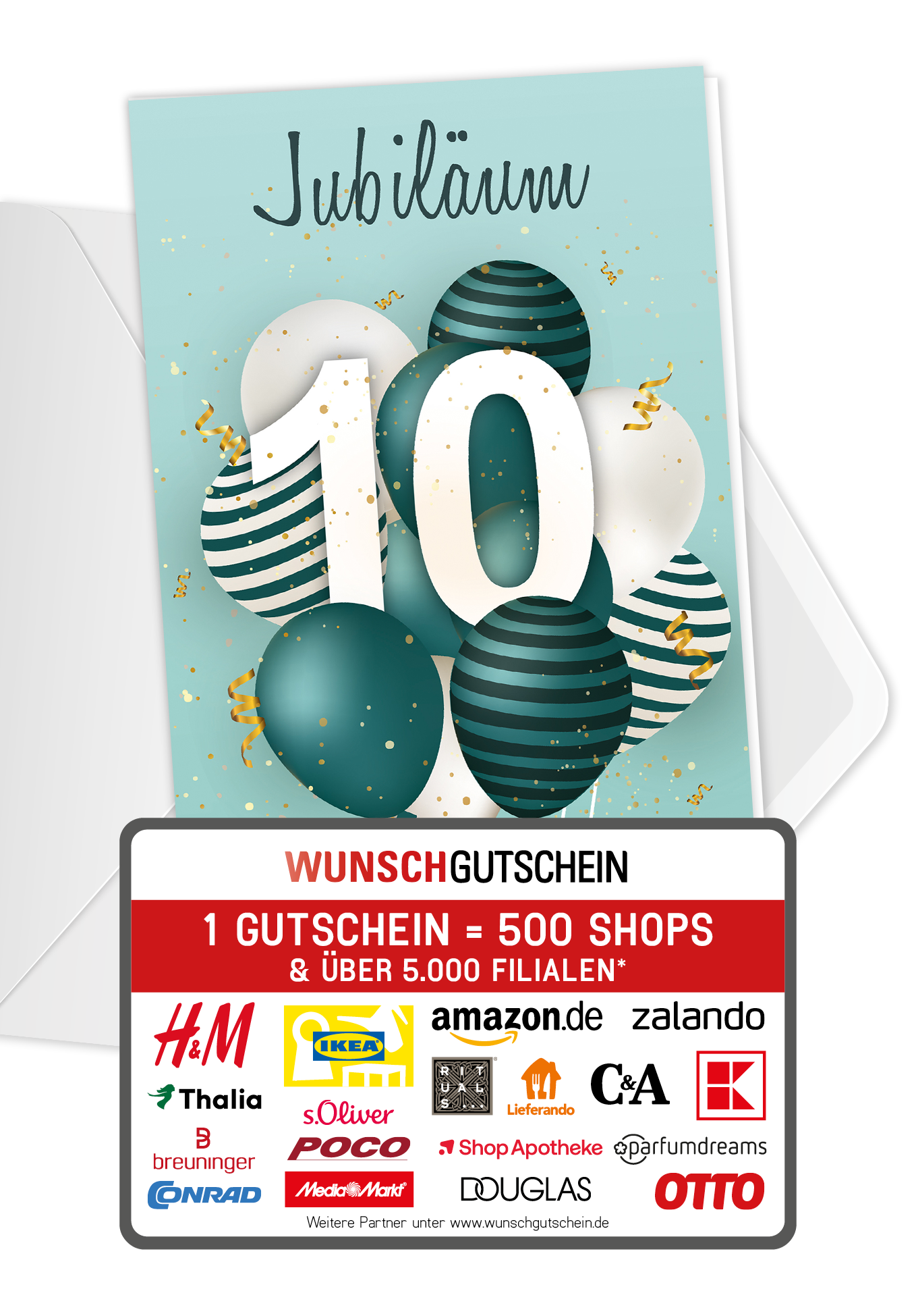 Wunschgutschein 10 Jahre Jubiläum - Ballons Grün PDF – Geschenkgutschein Ansicht 4