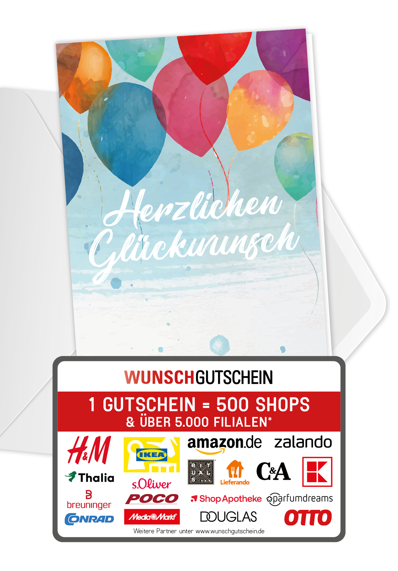 Wunschgutschein Herzlichen Glückwunsch - Bunte Ballons – Geschenkgutschein Ansicht 5