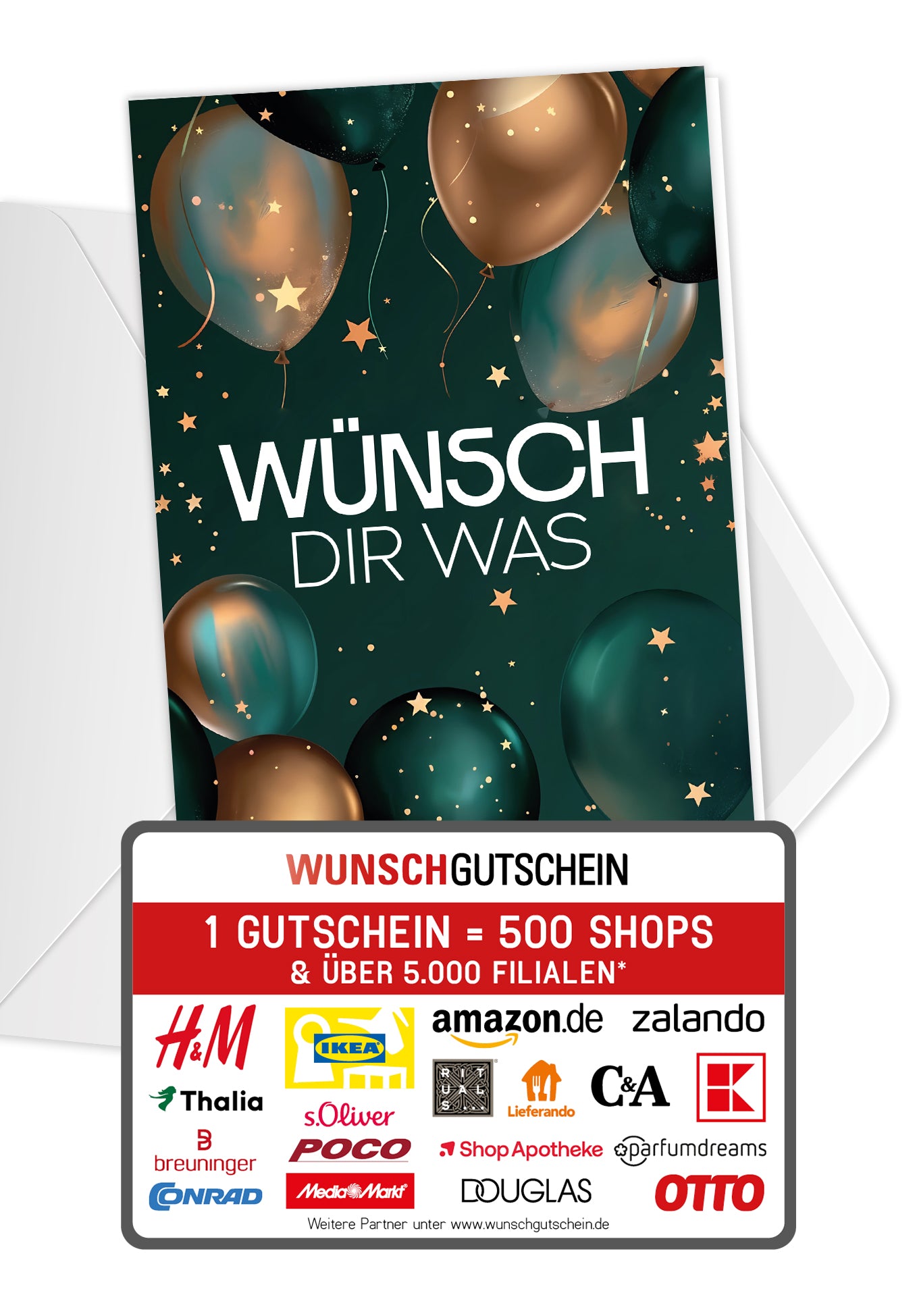 Wunschgutschein Wünsch dir was - Ballons Dunkelgrün Gold – Geschenkgutschein Ansicht 1
