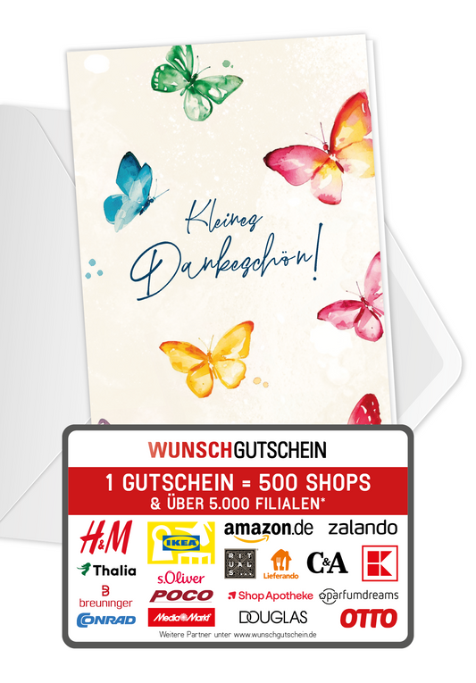 Wunschgutschein Kleines Dankeschön - Schmetterlinge PDF – Geschenkgutschein Ansicht 1