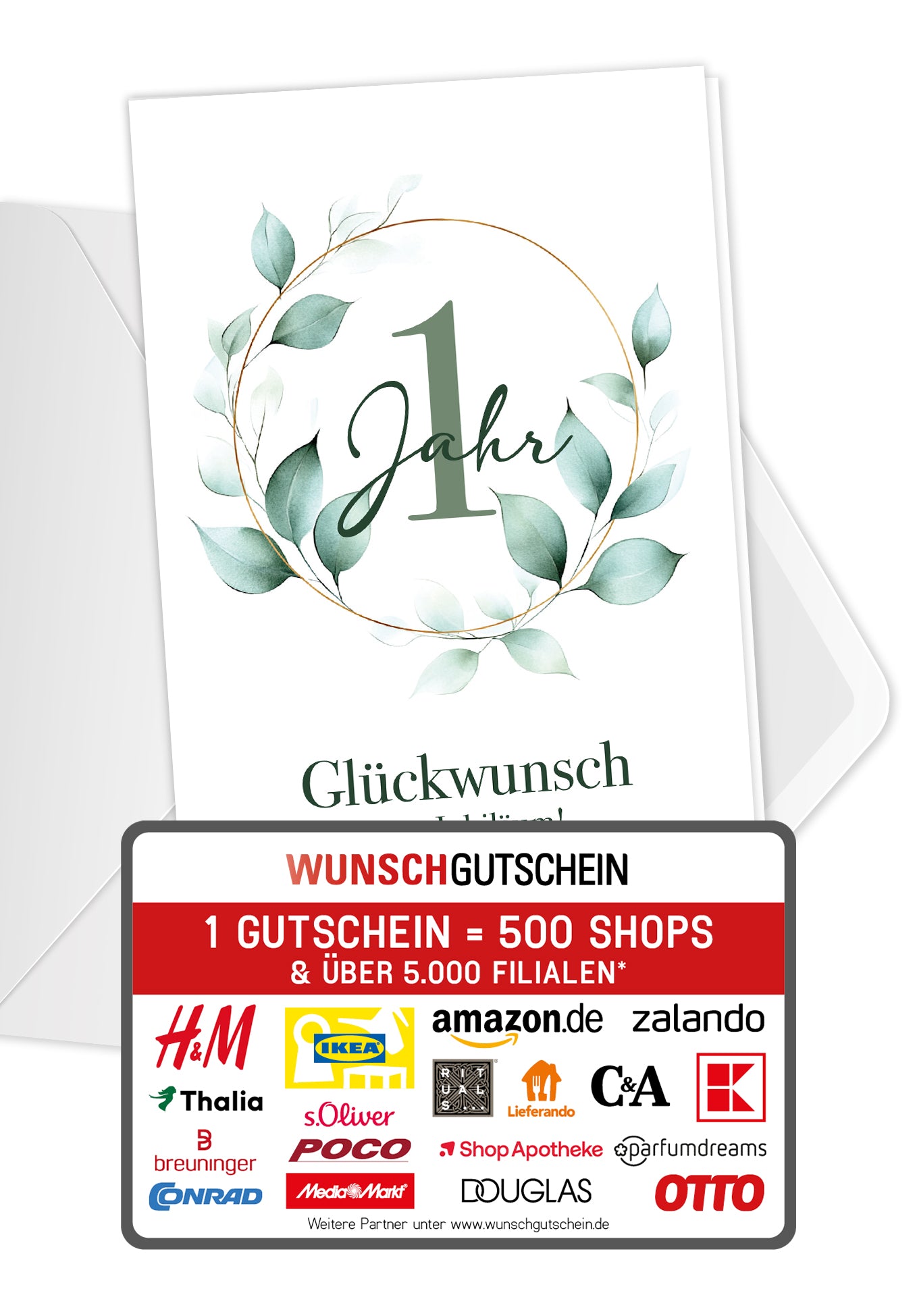Wunschgutschein 1 Jahr - Blätterkranz – Geschenkgutschein Ansicht 1