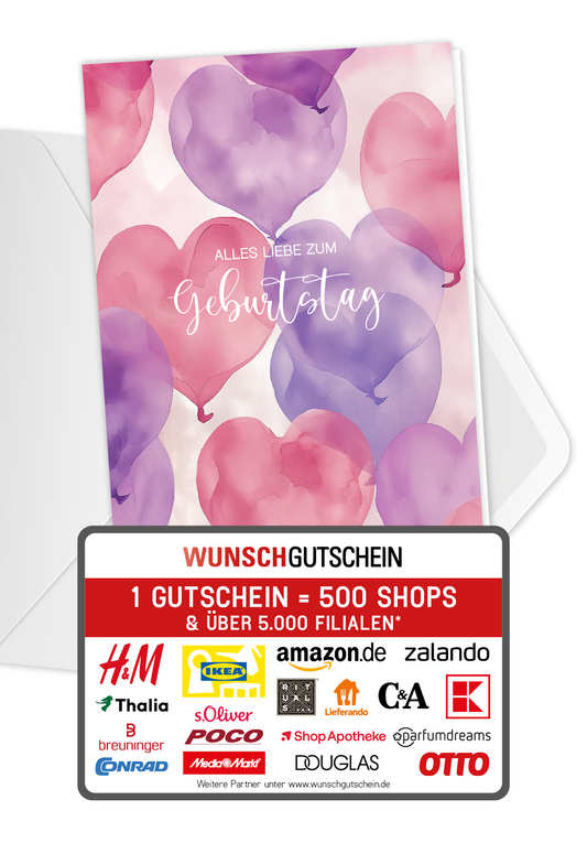 Wunschgutschein Alles Liebe zum Geburtstag - Herzen Pink – Geschenkgutschein Ansicht 1