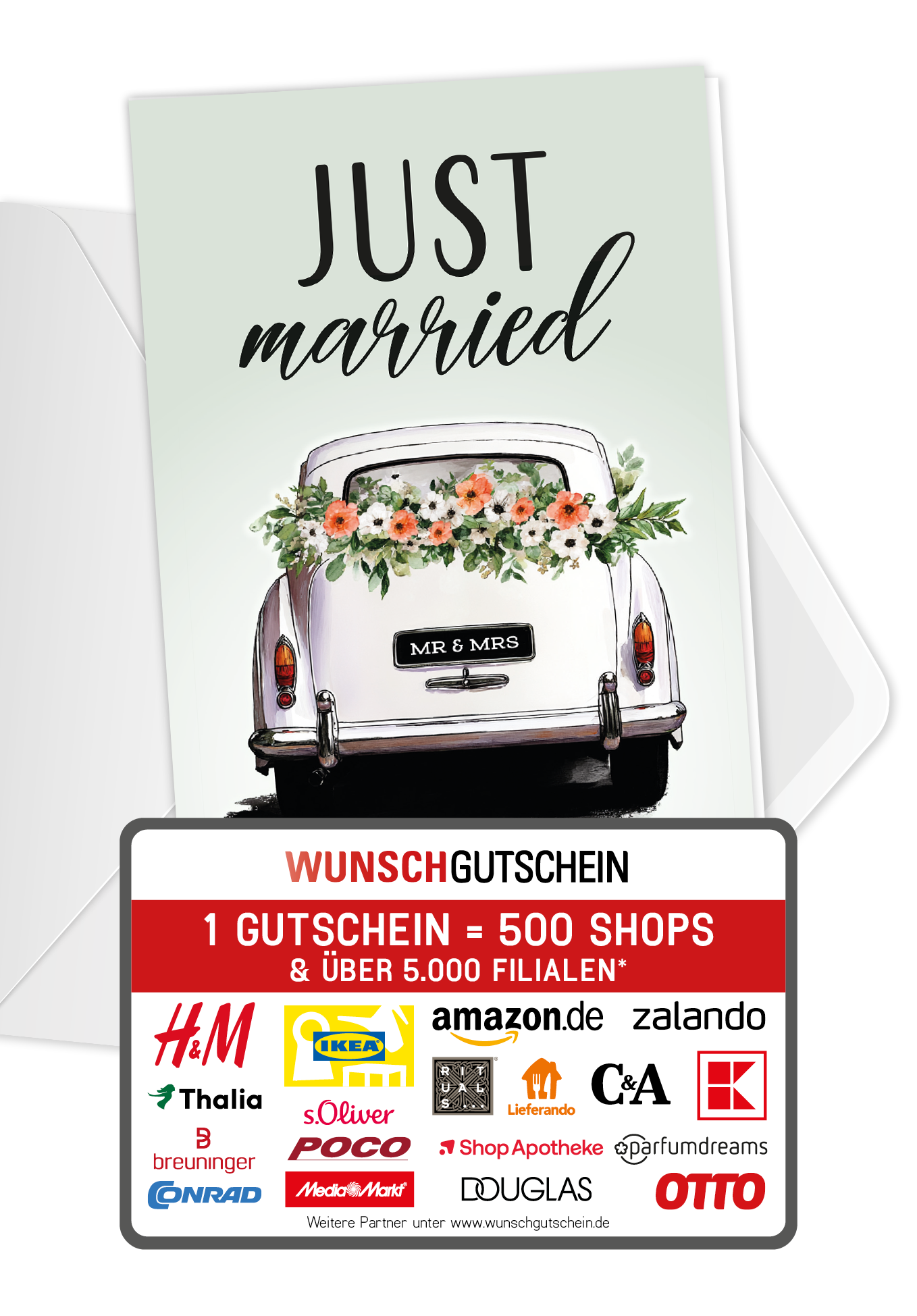 Wunschgutschein Just Married - Oldtimer – Geschenkgutschein Ansicht 1