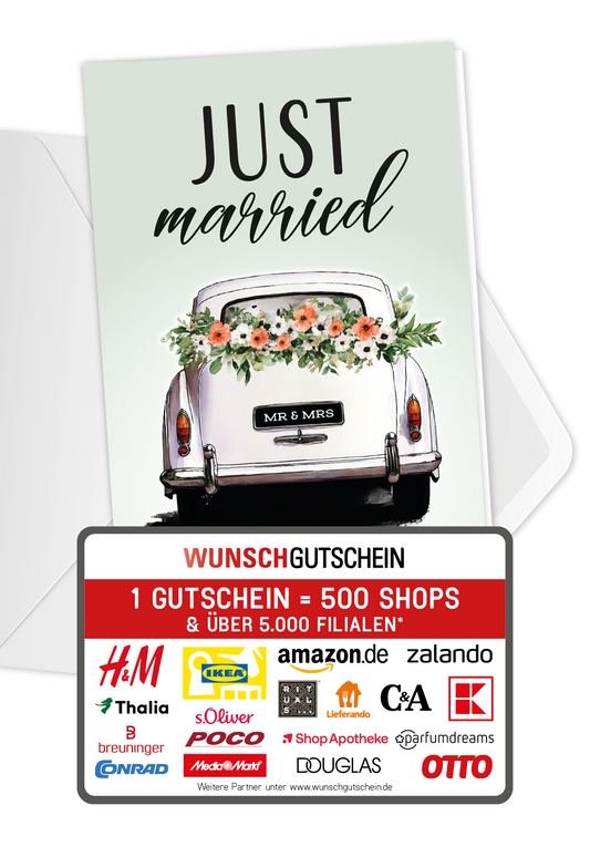 Wunschgutschein Just Married - Oldtimer – Geschenkgutschein Ansicht 1