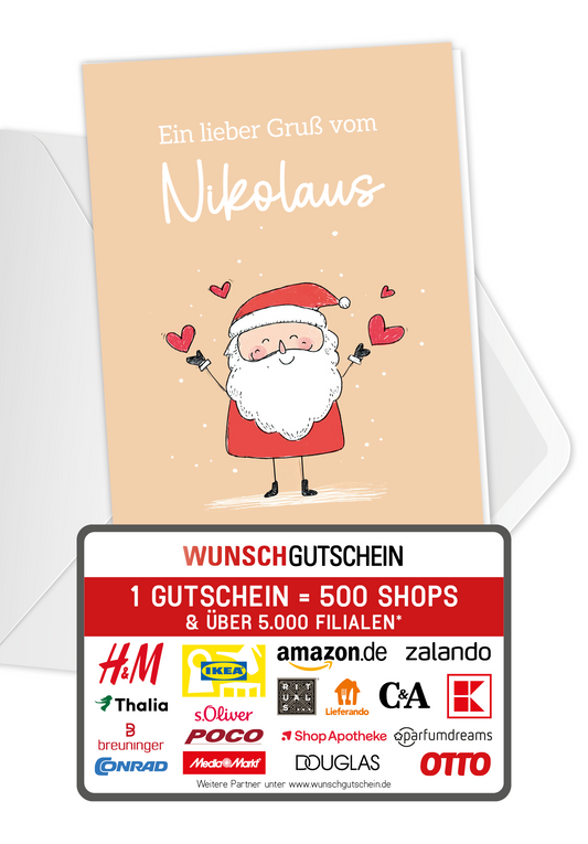 Wunschgutschein Gruß vom Nikolaus - Nikolaus Herzen – Geschenkgutschein Ansicht 1