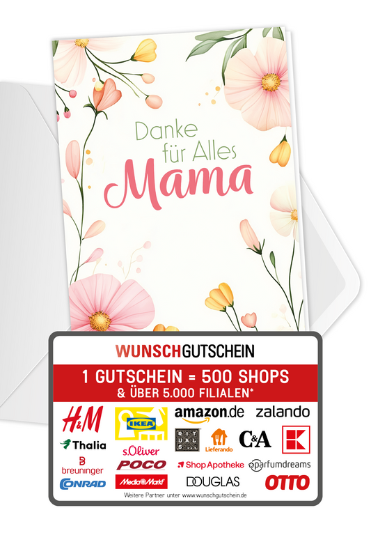 Wunschgutschein Danke für Alles Mama - Blumenrahmen – Geschenkgutschein Ansicht 1