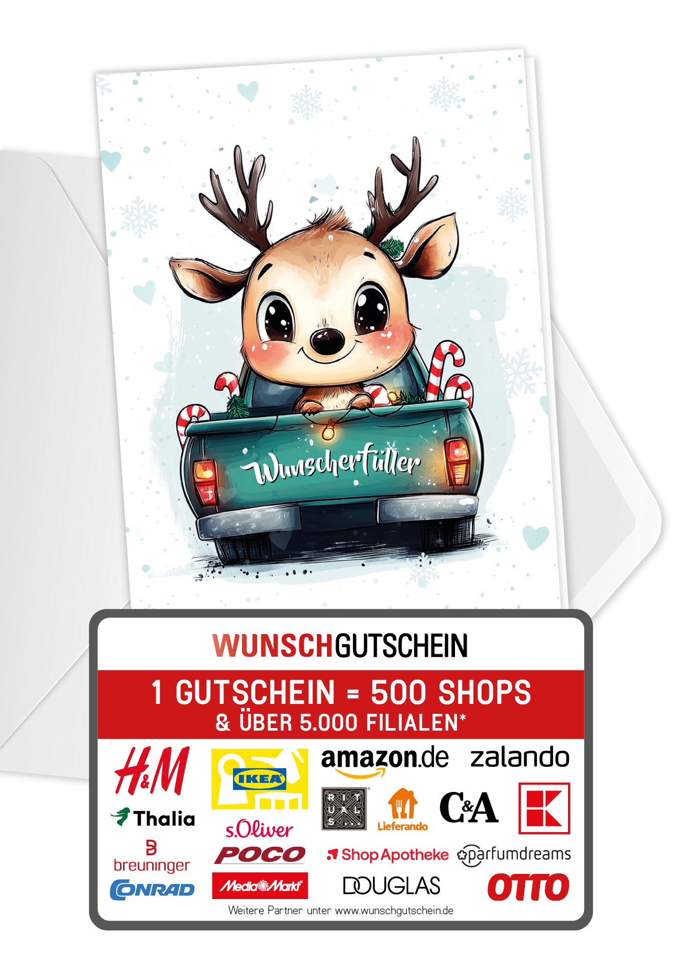 Wunschgutschein Wunscherfüller - Rentier Truck PDF – Geschenkgutschein Ansicht 1