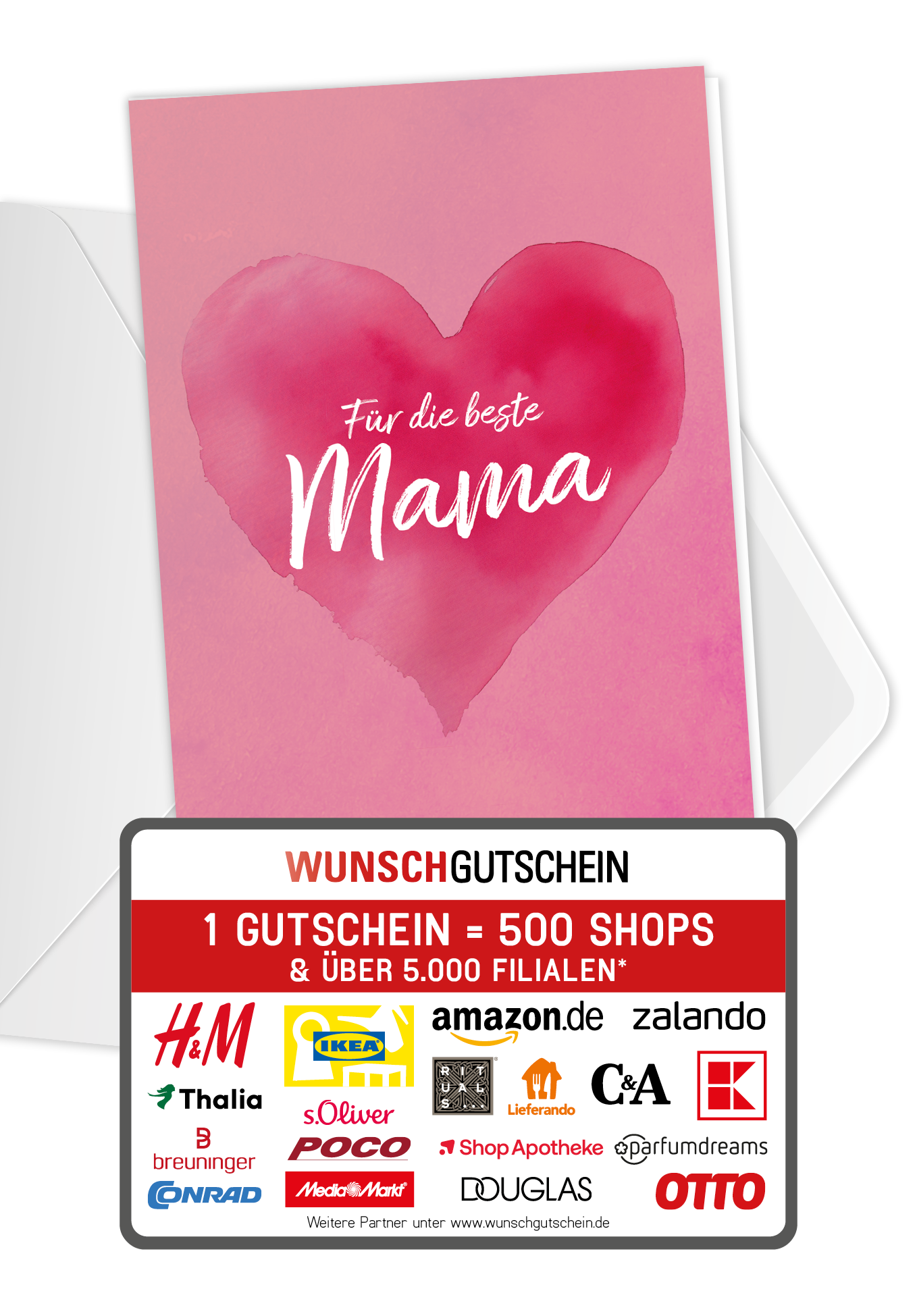 Wunschgutschein Für die beste Mama - Herz Pink – Geschenkgutschein Ansicht 1