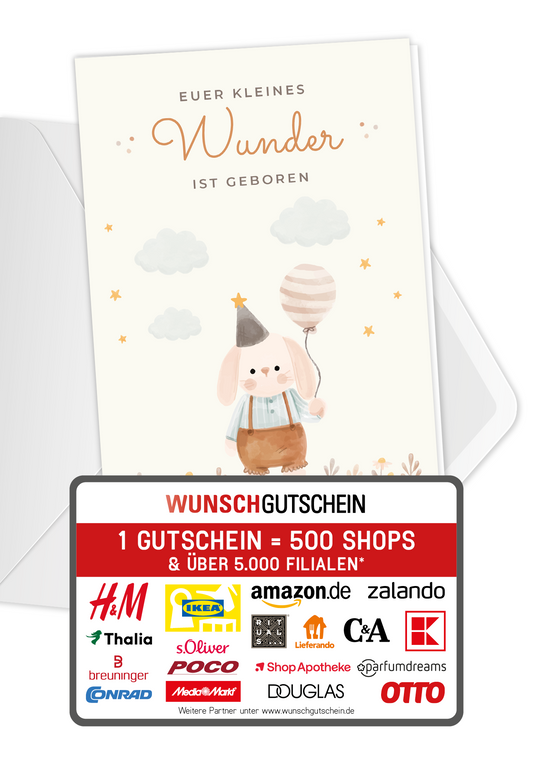 Wunschgutschein Euer kleines Wunder - Hase Beige PDF – Geschenkgutschein Ansicht 1