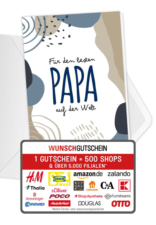 Wunschgutschein Für den besten Papa auf der Welt - Blau Beige Formen – Geschenkgutschein Ansicht 1
