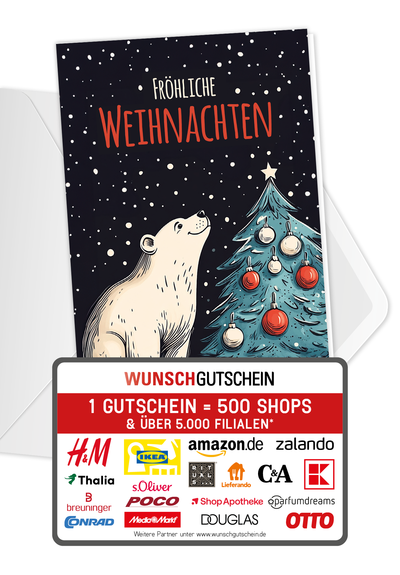 Wunschgutschein Fröhliche Weihnachten - Eisbär – Geschenkgutschein Ansicht 1