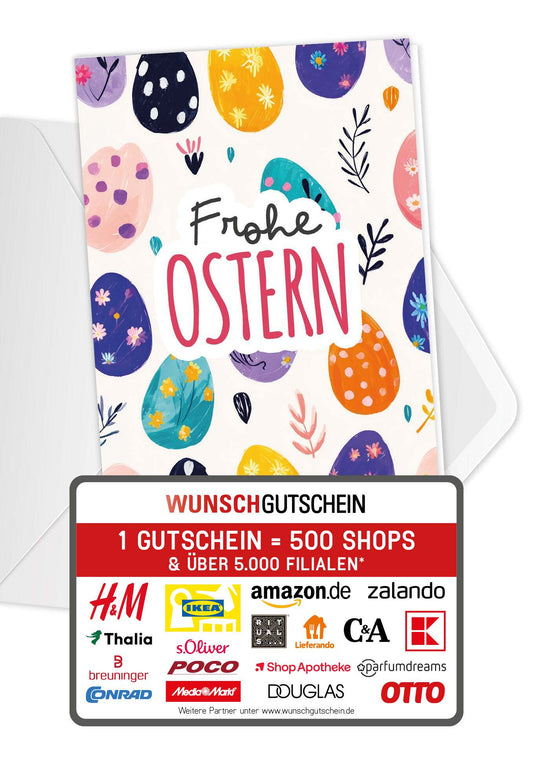 Wunschgutschein Frohe Ostern - Eiermuster Bunt PDF – Geschenkgutschein Ansicht 1