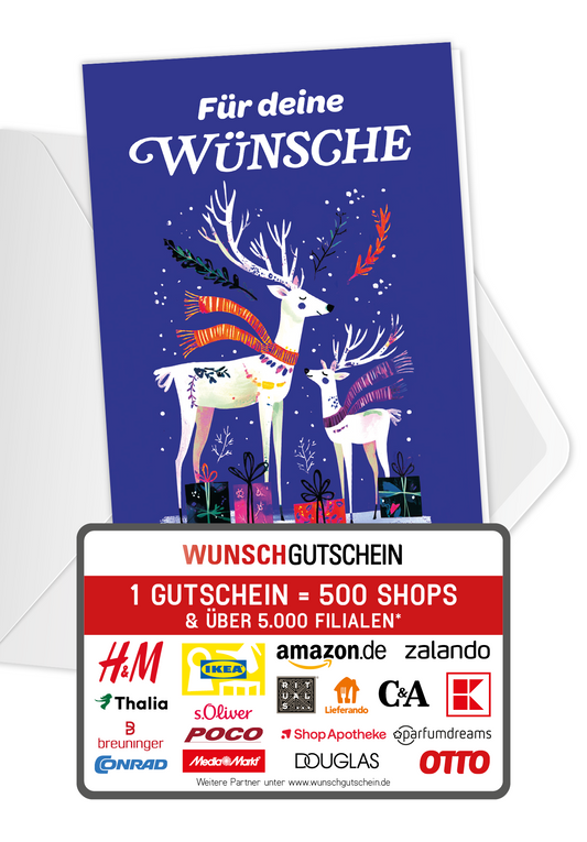 Wunschgutschein Für deine Wünsche - Rentier Pakete PDF – Geschenkgutschein Ansicht 1