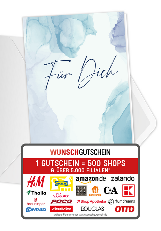 Wunschgutschein Für Dich - Aquarell Blau – Geschenkgutschein Ansicht 1