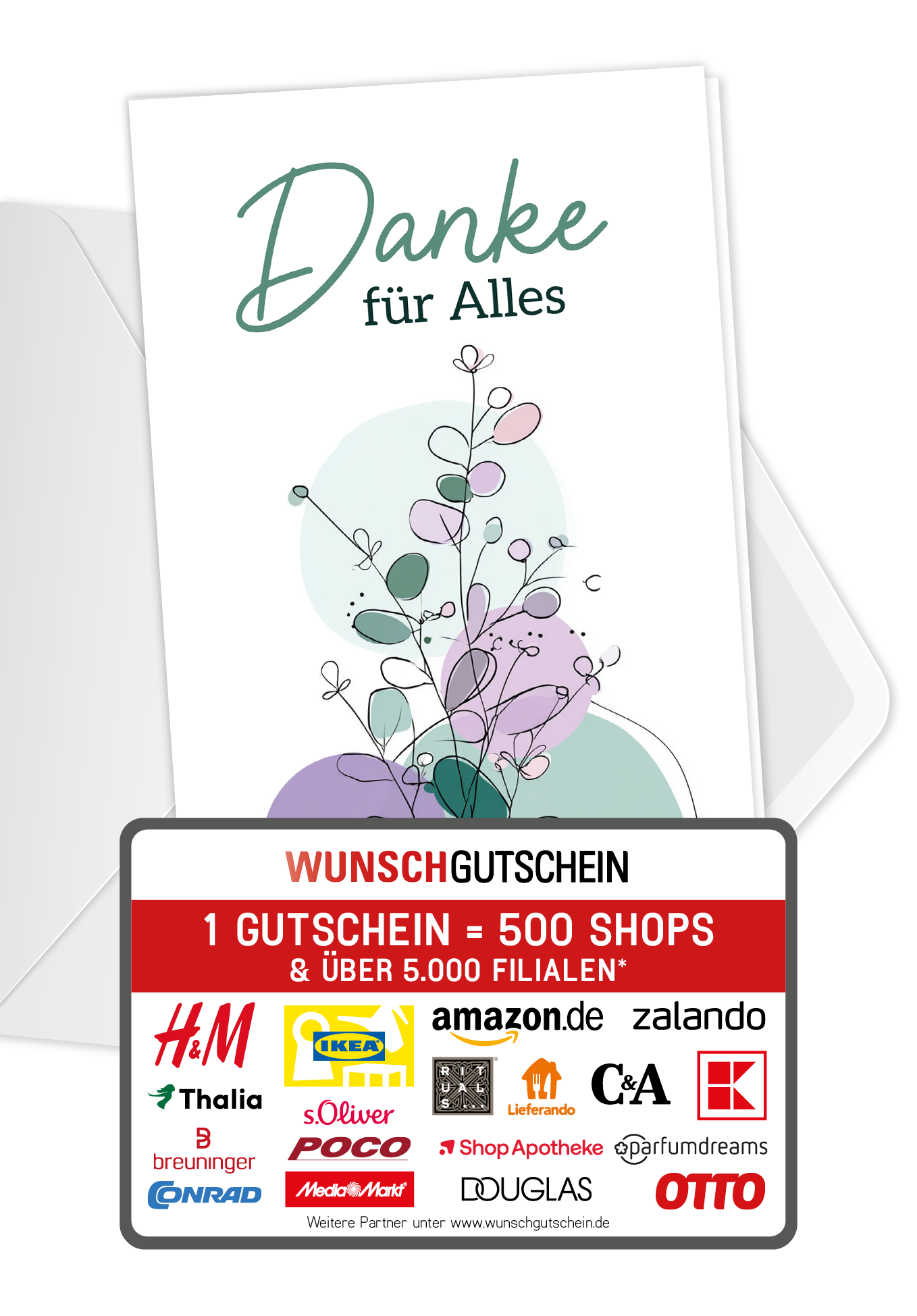 Wunschgutschein Danke für Alles - Lila Grün – Geschenkgutschein Ansicht 1