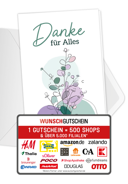 Wunschgutschein Danke für Alles - Lila Grün – Geschenkgutschein Ansicht 1