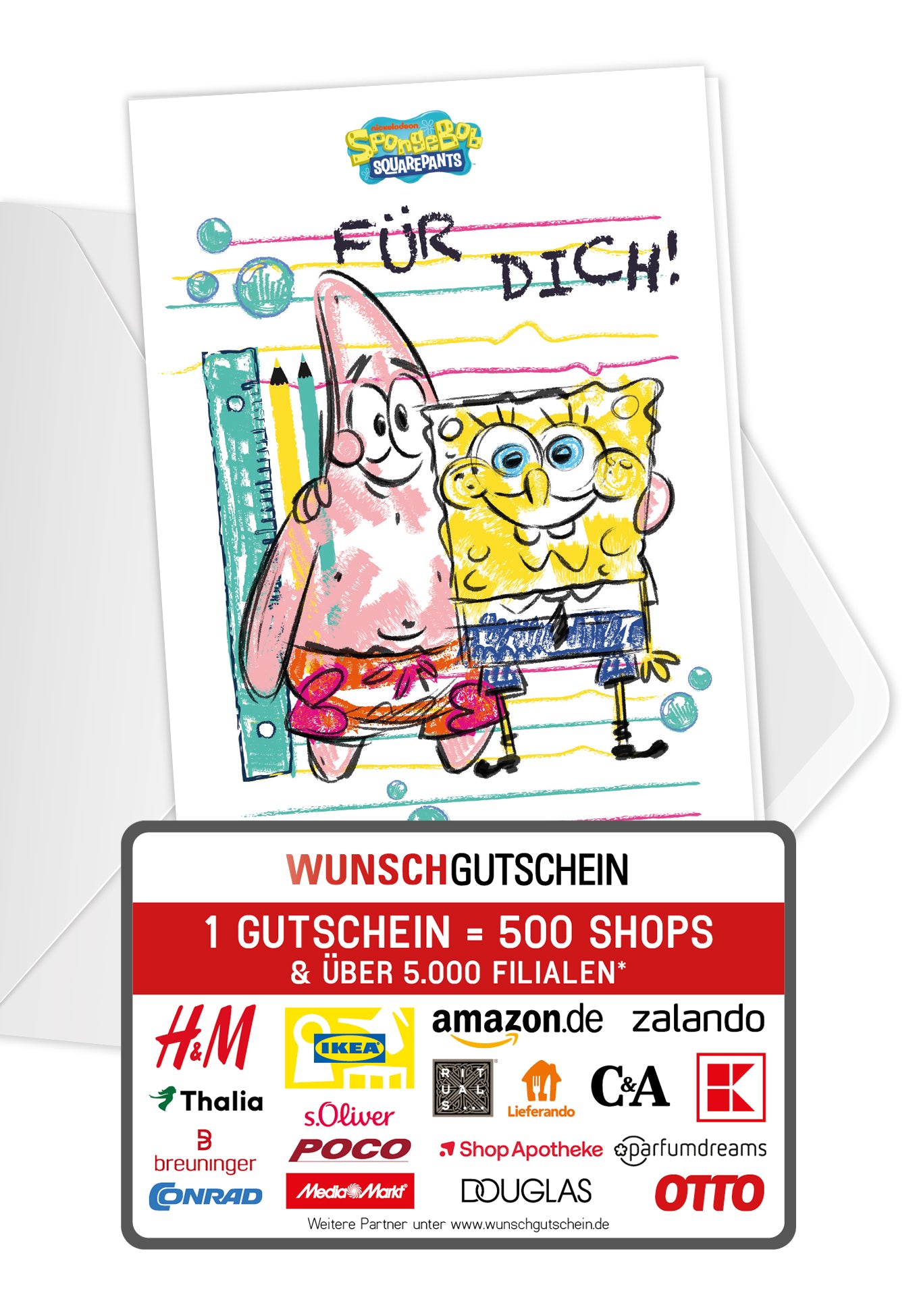 Wunschgutschein Spongebob - Für Dich - Spongebob und Patrick Gezeichnet PDF – Geschenkgutschein Ansicht 1