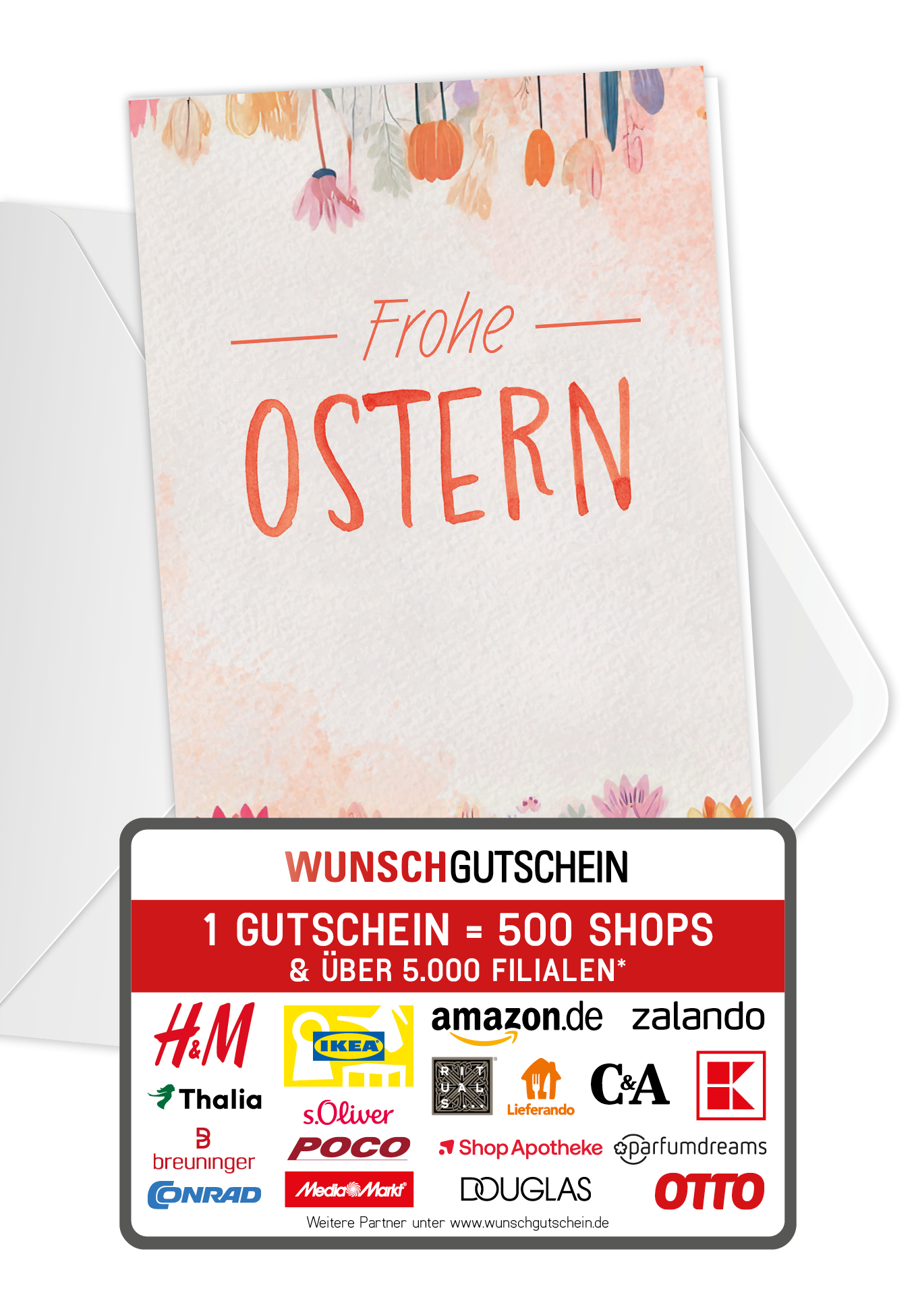 Wunschgutschein Frohe Ostern - Blumen Aquarell – Geschenkgutschein Ansicht 1