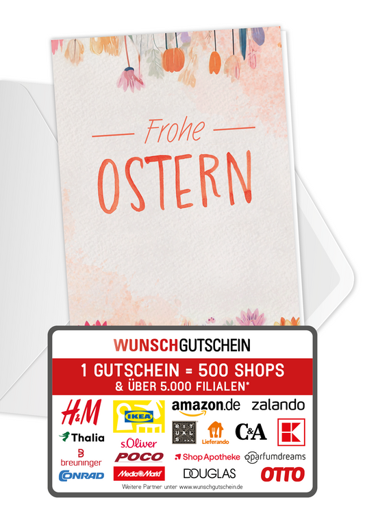 Wunschgutschein Frohe Ostern - Blumen Aquarell – Geschenkgutschein Ansicht 1
