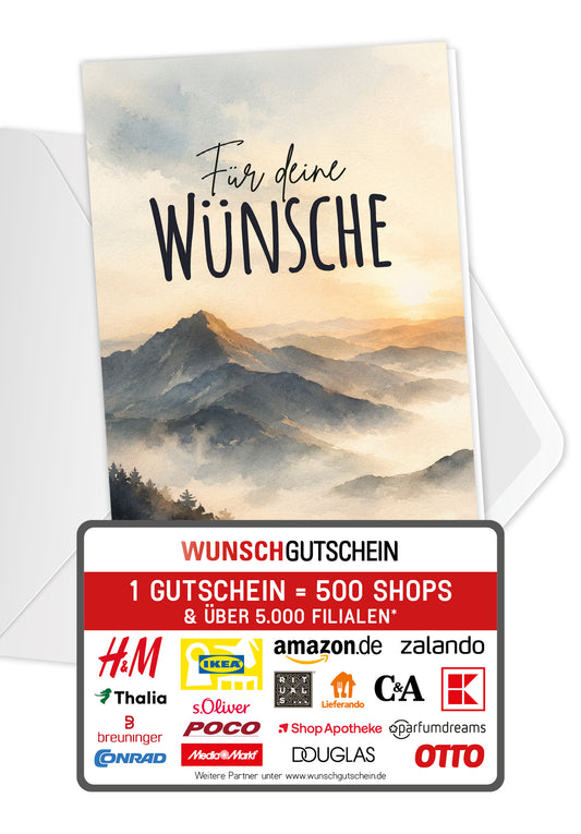 Wunschgutschein Für deine Wünsche - Berge Sonnenaufgang – Geschenkgutschein Ansicht 1