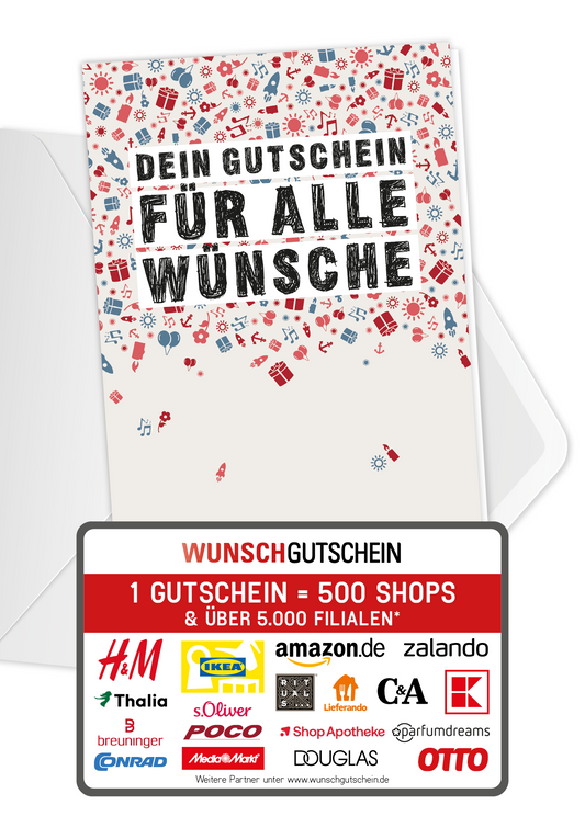 Wunschgutschein Für alle Wünsche - Doodle PDF – Geschenkgutschein Ansicht 1