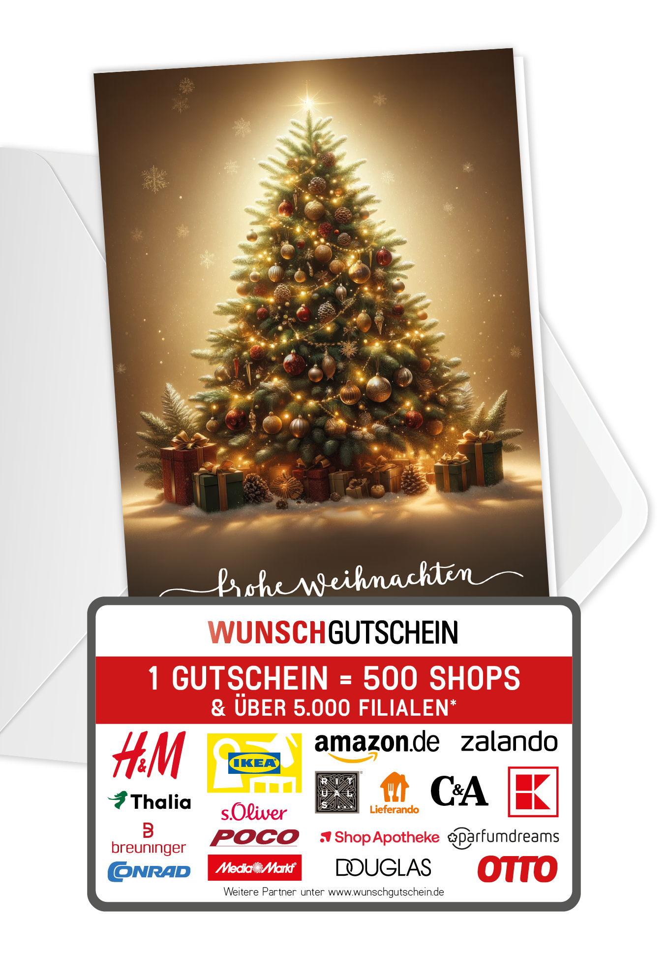 Wunschgutschein Frohe Weihnachten - Weihnachtsbaum – Geschenkgutschein Ansicht 1