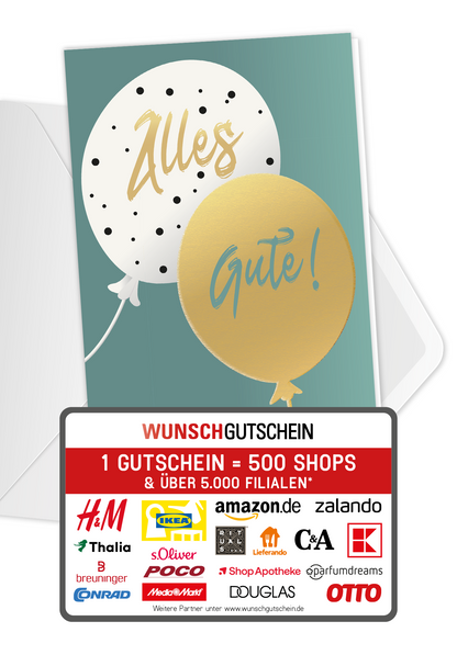 Wunschgutschein Alles Gute - Ballons Gold – Geschenkgutschein Ansicht 1