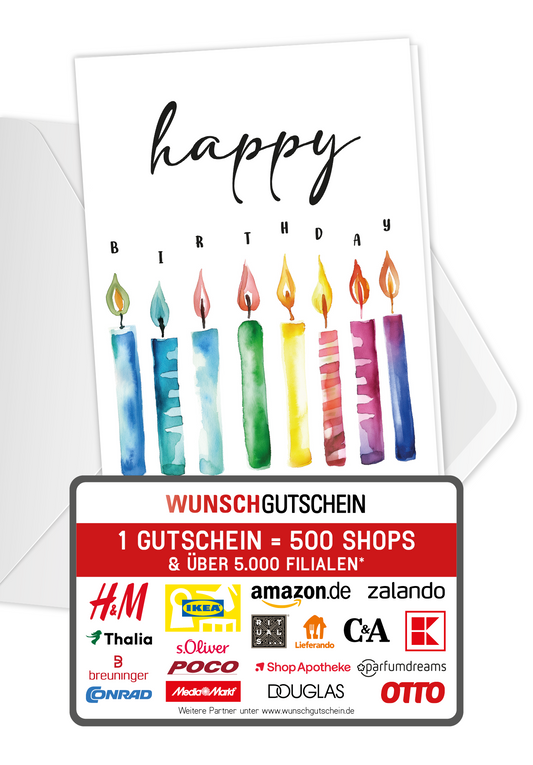 Wunschgutschein Happy Birthday - Kerzen PDF – Geschenkgutschein Ansicht 1