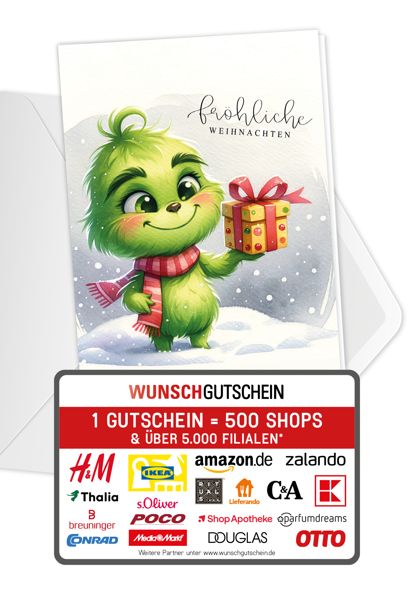 Wunschgutschein Fröhliche Weihnachten - Grinch – Geschenkgutschein Ansicht 1